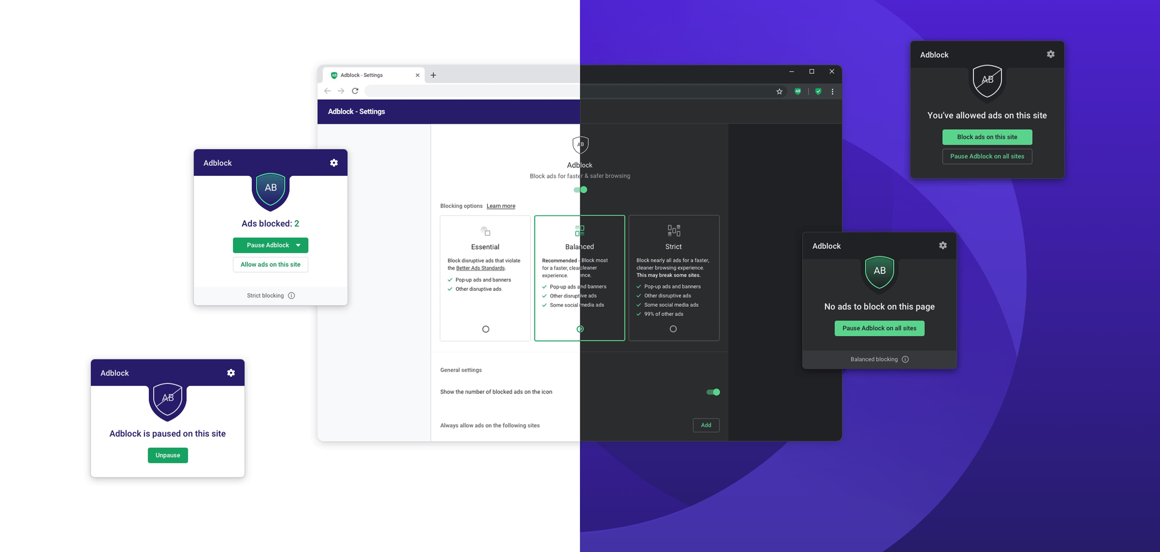 Adblock settings design